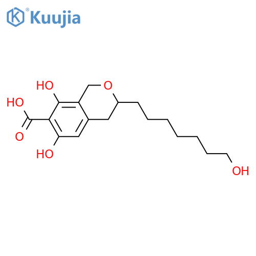 3-Heptyl-3,4-dihydro-1,6,8-trihydroxy-1H-2-benzopyran-7-carboxylic acid; (1S,3S)-form, 1-Deoxy, 7'-hydroxy structure