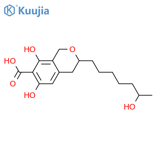 3-Heptyl-3,4-dihydro-1,6,8-trihydroxy-1H-2-benzopyran-7-carboxylic acid; (1S,3S)-form, 1-Deoxy, 6'R-hydroxy structure