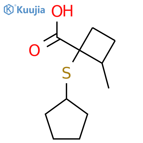 1-(Cyclopentylsulfanyl)-2-methylcyclobutane-1-carboxylic acid structure