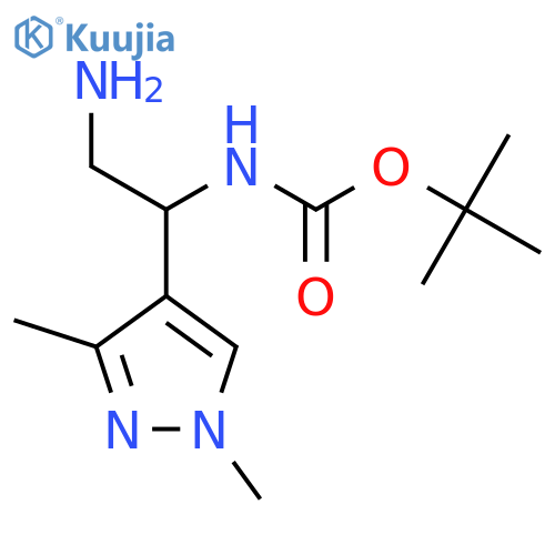 tert-butyl N-2-amino-1-(1,3-dimethyl-1H-pyrazol-4-yl)ethylcarbamate structure