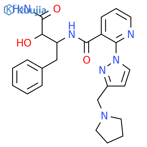 N-(1-carbamoyl-1-hydroxy-3-phenylpropan-2-yl)-2-(3-((pyrrolidin-1-yl)methyl)-1H-pyrazol-1-yl)pyridine-3-carboxamide structure