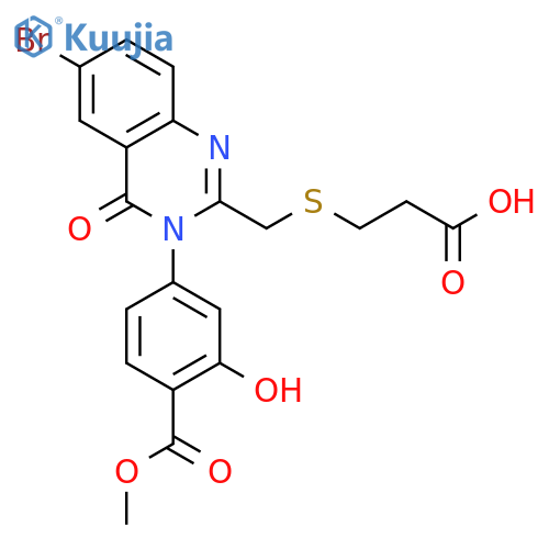 Benzoic acid,4-[6-bromo-2-[[(2-carboxyethyl)thio]methyl]-4-oxo-3(4H)-quinazolinyl]-2-hydroxy-,1-methyl ester structure