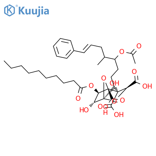 L-glycero-D-altro-Pentadec-14-en-7-ulo-7,4-furanosonicacid,2,7-anhydro-3,4-di-C-carboxy-8,9,10,12,13,14,15-heptadeoxy-12-methyl-15-phenyl-,11-acetate 5-decanoate, (7S,11x,12x,14E)- (9CI) structure
