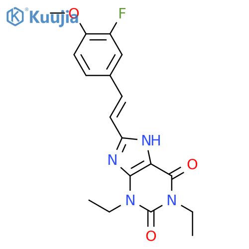 1H-Purine-2,6-dione,1,3-diethyl-8-[2-(3-fluoro-4-methoxyphenyl)ethenyl]-3,7-dihydro-, (E)- (9CI) structure
