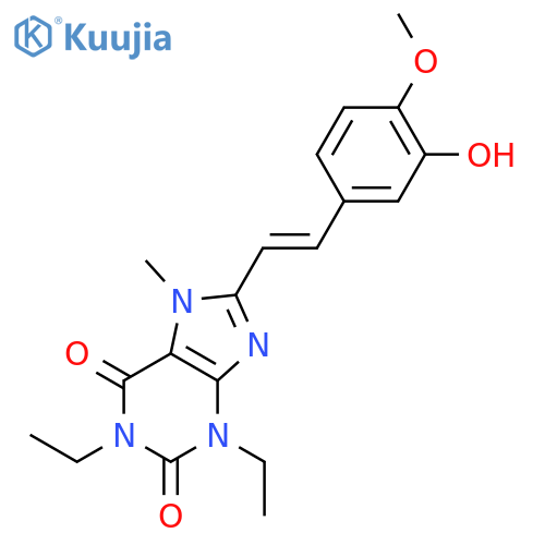 1H-Purine-2,6-dione,1,3-diethyl-3,7-dihydro-8-[2-(3-hydroxy-4-methoxyphenyl)ethenyl]-7-methyl-,(E)- (9CI) structure