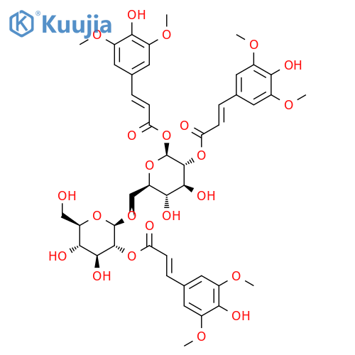 1-O,2-O-Bis[(E)-3,5-dimethoxy-4-hydroxycinnamoyl]-6-O-[2-O-[(E)-3,5-dimethoxy-4-hydroxycinnamoyl]-beta-D-glucopyranosyl]-beta-D-glucopyranose structure