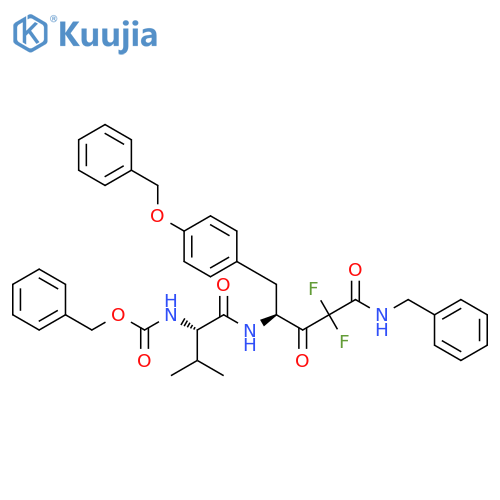 Carbamic acid,N-[(1S)-1-[[[(1S)-3,3-difluoro-2,4-dioxo-1-[[4-(phenylmethoxy)phenyl]methyl]-4-[(phenylmethyl)amino]butyl]amino]carbonyl]-2-methylpropyl]-,phenylmethyl ester structure