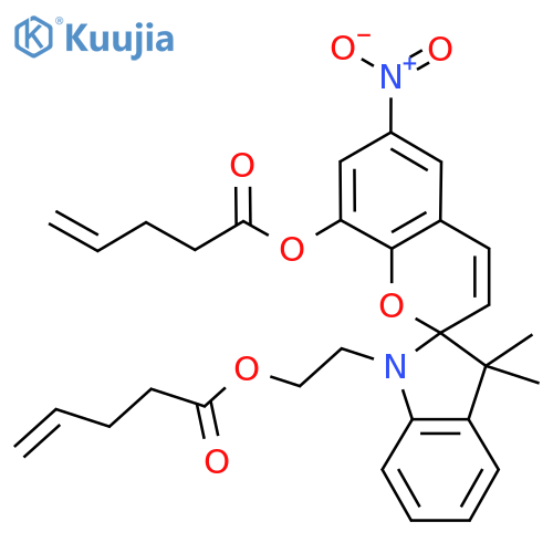 4-Pentenoic acid, 1',3'-dihydro-3',3'-dimethyl-6-nitro-1'-[2-[(1-oxo-4-penten-1-yl)oxy]ethyl]spiro[2H-1-benzopyran-2,2'-[2H]indol]-8-yl ester structure