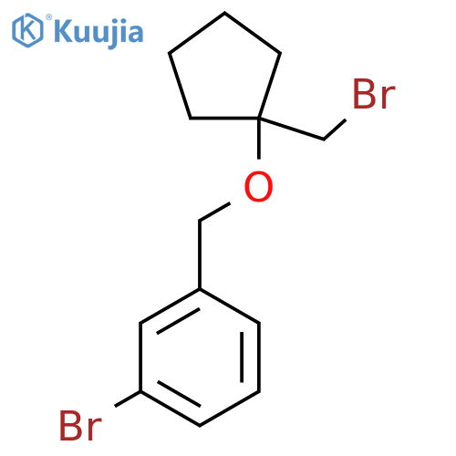 1-bromo-3-({1-(bromomethyl)cyclopentyloxy}methyl)benzene structure