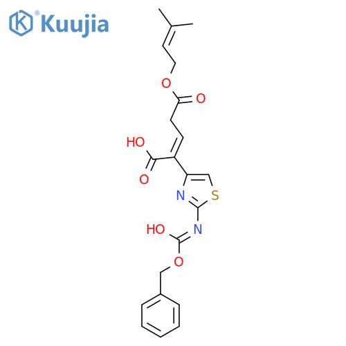 Ez,z)-2-(2-benzyloxycarbonylamino-4-thiazol)-4-(3-methyl-2-butenyloxycarbonyl)-2-butenoicacid structure