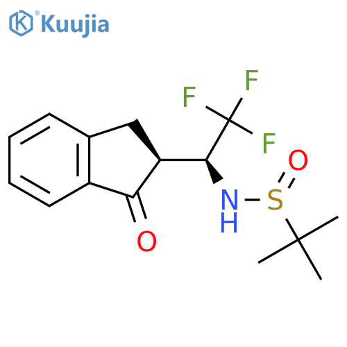 (S)-2-Methyl-N-[(1S)-2,2,2-trifluoro-1-[(2S)-1-oxo 2,3-dihydro-1H-inden-2-yl]ethyl]propane-2-sulfinamide structure