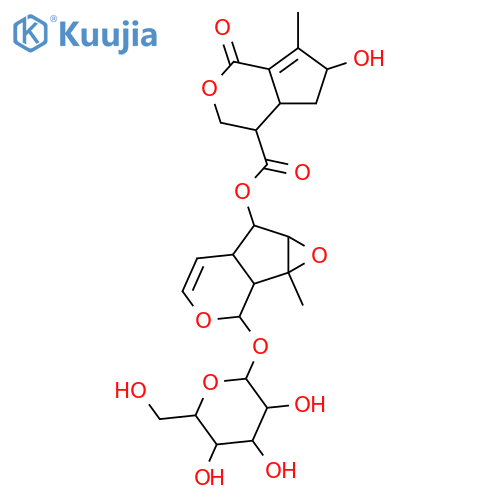 Cyclopenta[c]pyran-4-carboxylic acid, 1,3,4,4a,5,6-hexahydro-6-hydroxy-7-methyl-1-oxo-, 2-(β-D-glucopyranosyloxy)-1a,1b,2,5a,6,6a-hexahydro-1a-methyloxireno[4,5]cyclopenta[1,2-c]pyran-6-yl ester (9CI) structure