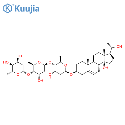β-D-ribo-Hexopyranoside, (3β,14β,20S)-14,20-dihydroxypregn-5-en-3-yl O-2,6-dideoxy-β-D-ribo-hexopyranosyl-(1→4)-O-2,6-dideoxy-β-D-ribo-hexopyranosyl-(1→4)-2,6-dideoxy- structure
