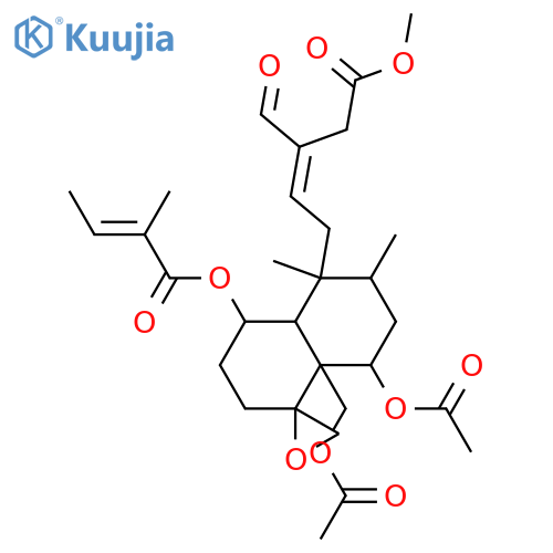 4,18-Epoxy-1,6,19-trihydroxy-16-oxo-12-cleroden-15-oic acid; (ent-1α,4β,6β,12E)-form, 1-Tigloyl, 6,19-di-Ac, Me ester structure