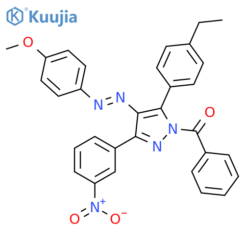 1H-Pyrazole,1-benzoyl-5-(4-ethylphenyl)-4-[(4-methoxyphenyl)azo]-3-(3-nitrophenyl)- structure