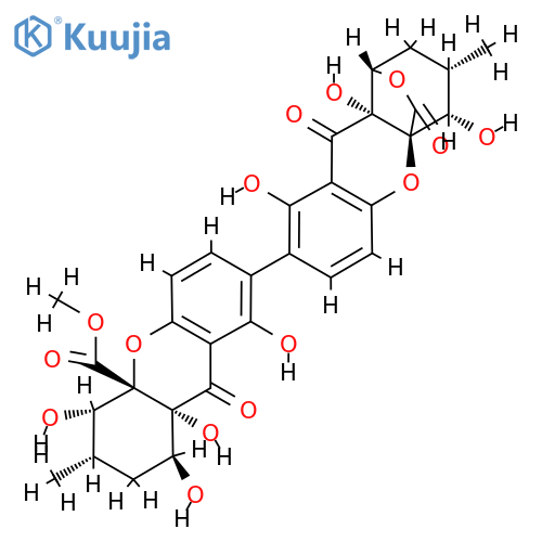 4aH-Xanthene-4a-carboxylicacid,7-[(1S,3S,4S,4aS,9aR)-1,2,3,4,9,9a-hexahydro-4,8,9a-trihydroxy-3-methyl-9,11-dioxo-1,4a-(epoxymethano)-4aH-xanthen-7-yl]-1,2,3,4,9,9a-hexahydro-1,4,8,9a-tetrahydroxy-3-methyl-9-oxo-,methyl ester, (1S,3S,4S,4aS,9aR)- (9CI) structure