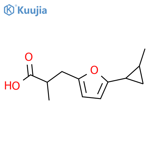 2-methyl-3-5-(2-methylcyclopropyl)furan-2-ylpropanoic acid structure