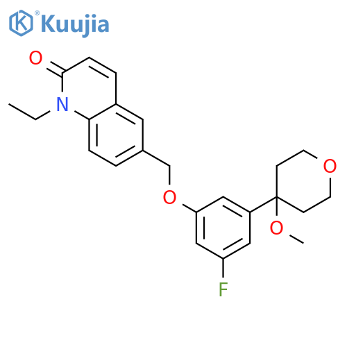 2(1H)-Quinolinone,1-ethyl-6-[[3-fluoro-5-(tetrahydro-4-methoxy-2H-pyran-4-yl)phenoxy]methyl]- structure