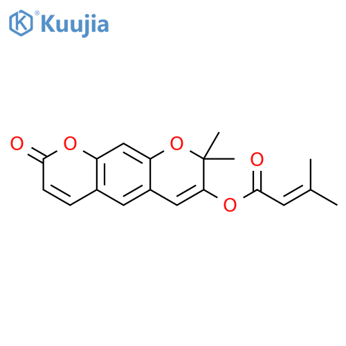 2-Butenoic acid, 3-methyl-, 2,2-dimethyl-8-oxo-2H,8H-benzo[1,2-b:5,4-b']dipyran-3-yl ester (9CI) structure