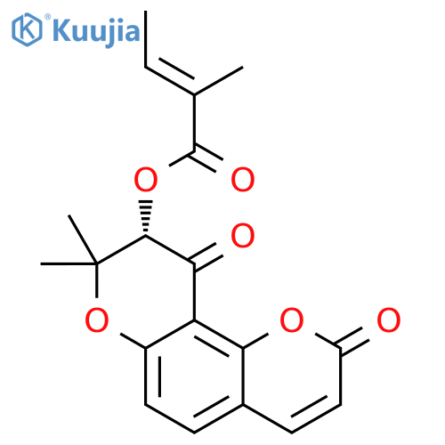 2-Butenoic acid,2-methyl-,(9R)-9,10-dihydro-8,8-dimethyl-2,10-dioxo-2H,8H-benzo[1,2-b:3,4-b']dipyran-9-ylester, (2E)- (9CI) structure