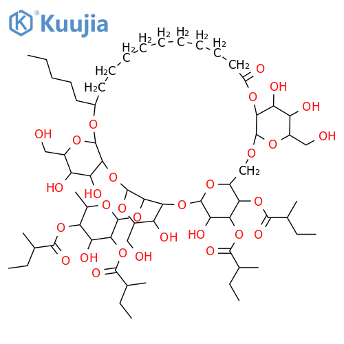 Hexadecanoic acid,11-[[O-6-deoxy-2,4-bis-O-[(2S)-2-methyl-1-oxobutyl]-a-L-mannopyranosyl-(1&reg;2)-O-[O-b-D-glucopyranosyl-(1&reg;6)-3,4-bis-O-[(2S)-2-methyl-1-oxobutyl]-b-D-glucopyranosyl-(1&reg;3)]-O-b-D-glucopyranosyl-(1&reg;2)-b-D-glucopyranosyl]oxy]-,intramol. 1,2''''-ester, (11S)- (9CI) structure