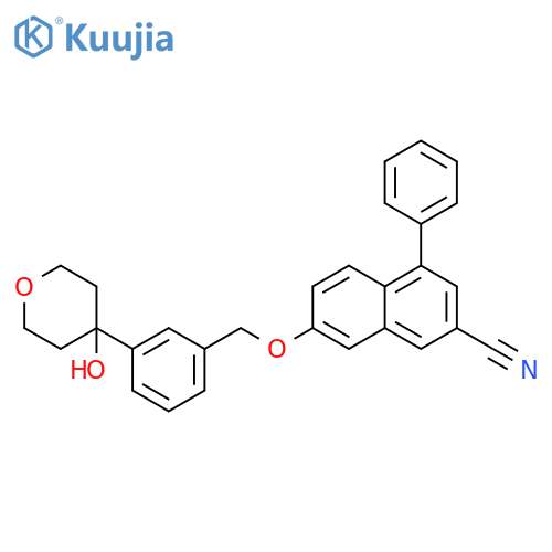 2-Naphthalenecarbonitrile,4-phenyl-7-[[3-(tetrahydro-4-hydroxy-2H-pyran-4-yl)phenyl]methoxy]- structure