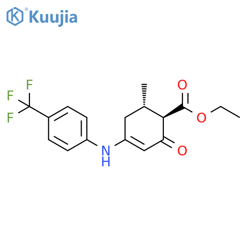 3-Cyclohexene-1-carboxylic acid, 6-methyl-2-oxo-4-[[4-(trifluoromethyl)phenyl]amino]-, ethyl ester, (1R,6S)-rel- structure