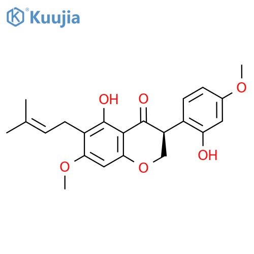 4H-1-Benzopyran-4-one, 2,3-dihydro-5-hydroxy-3-(2-hydroxy-4-methoxyphenyl)-7-methoxy-6-(3-methyl-2-buten-1-yl)-, (3S)- structure