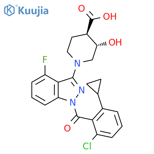 4-Piperidinecarboxylic acid, 1-[1-(2-chloro-6-cyclopropylbenzoyl)-4-fluoro-1H-indazol-3-yl]-3-hydroxy-, (3S,4R)- structure