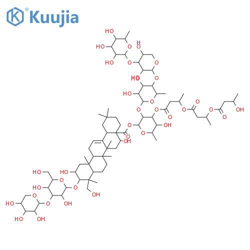 Olean-12-en-28-oic acid, 2,16,23-trihydroxy-3-[(3-O-β-D-xylopyranosyl-β-D-glucopyranosyl)oxy]-, O-6-deoxy-α-L-mannopyranosyl-(1→3)-O-β-D-xylopyranosyl-(1→4)-O-6-deoxy-α-L-mannopyranosyl-(1→2)-6-deoxy-3-O-[3-[3-(3-hydroxy-1-oxobutoxy)-1-oxobutoxy]-1-oxobutyl]-β-D-galactopyranosyl ester, (2β,3β,4α,16α... structure