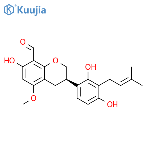 2H-1-Benzopyran-8-carboxaldehyde,3-[2,4-dihydroxy-3-(3-methyl-2-buten-1-yl)phenyl]-3,4-dihydro-7-hydroxy-5-methoxy-,(3R)- structure