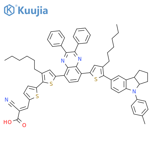 2-Propenoic acid, 2-cyano-3-[5'-[8-[5-[1,2,3,3a,4,8b-hexahydro-4-(4-methylphenyl)cyclopent[b]indol-7-yl]-4-hexyl-2-thienyl]-2,3-diphenyl-5-quinoxalinyl]-3'-hexyl[2,2'-bithiophen]-5-yl]- structure
