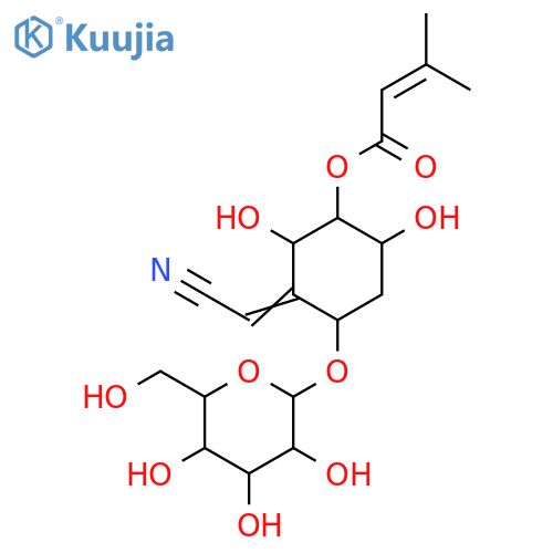 2-Butenoic acid, 3-methyl-, (1S,2S,3Z,4R,6S)-3-(cyanomethylene)-4-(β-D-glucopyranosyloxy)-2,6-dihydroxycyclohexyl ester structure