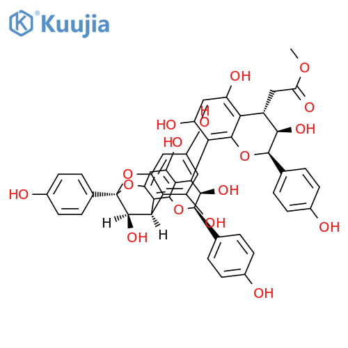 2H-1-Benzopyran-4-aceticacid,8-[(2R,3R,4S,8S,14R,15R)-3,4-dihydro-3,5,11,13,15-pentahydroxy-2,8-bis(4-hydroxyphenyl)-8,14-methano-2H,14H-1-benzopyrano[7,8-d][1,3]benzodioxocin-4-yl]-3,4-dihydro-3,5,7-trihydroxy-2-(4-hydroxyphenyl)-,methyl ester, (2R,3R,4S)- (9CI) structure