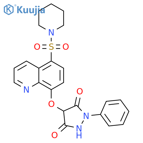 Piperidine,1-[[8-[(3,5-dioxo-1-phenyl-4-pyrazolidinyl)oxy]-5-quinolinyl]sulfonyl]- structure