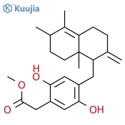 Benzeneacetic acid,2,5-dihydroxy-4-[(1,2,3,4,6,7,8,8a-octahydro-5,6,8a-trimethyl-2-methylene-1-naphthalenyl)methyl]-,methyl ester structure