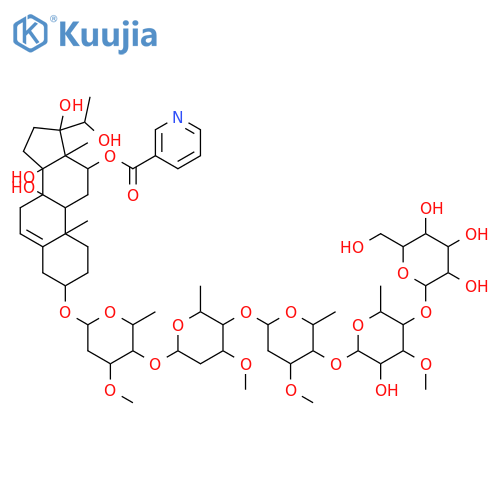 Pregn-5-ene-8,12,14,17,20-pentol,3-[(O-b-D-glucopyranosyl-(1&reg;4)-O-6-deoxy-3-O-methyl-b-D-allopyranosyl-(1&reg;4)-O-2,6-dideoxy-3-O-methyl-b-D-arabino-hexopyranosyl-(1&reg;4)-O-2,6-dideoxy-3-O-methyl-b-D-ribo-hexopyranosyl-(1&reg;4)-2,6-dideoxy-3-O-methyl-b-D-ribo-hexopyranosyl)oxy]-,12-(3-pyridinecarboxylate), (3b,12b,14b,17a,20S)- (9CI) structure