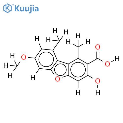 7-Me ether-3,7-Dihydroxy-1,9-dimethyl-2-dibenzofurancarboxylic acid structure