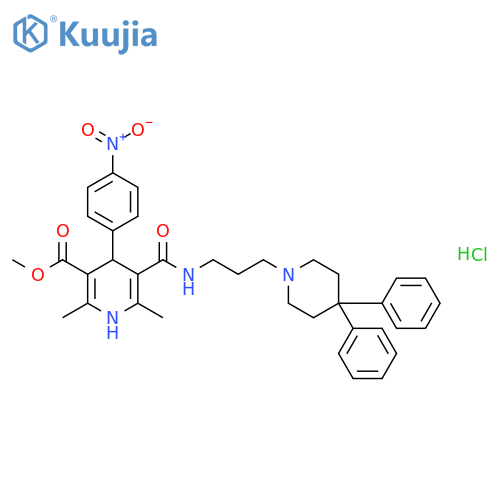Methyl 5-{[3-(4,4-diphenyl-1-piperidinyl)propyl]carbamoyl}-2,6-dimethyl-4-(4-nitrophenyl)-1,4-dihydro-3-pyridinecarboxylate hydrochloride (1:1) structure