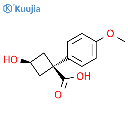 (1s,3s)-3-hydroxy-1-(4-methoxyphenyl)cyclobutane-1-carboxylic acid structure