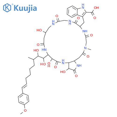 1H-Indole-2-carboxylicacid,3-[[7-[(1S,2S,3S,8E)-1,2-dihydroxy-9-(4-methoxyphenyl)-3-methyl-8-nonenyl]hexacosahydro-6,11,24a-trihydroxy-22-methyl-2,5,9,14,17,20,23-heptaoxopyrrolo[2,3-m][1,4,7,10,15,19]hexaazacyclotricosin-18-yl]methyl]-,(3aS,6S,7R,11R,18R,24aS)- (9CI) structure