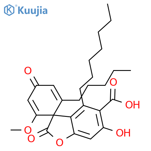Spiro[benzofuran-3(2H),1'-[2,5]cyclohexadiene]-5-carboxylic acid, 4-heptyl-6-hydroxy-2'-methoxy-2,4'-dioxo-6'-pentyl- (9CI) structure