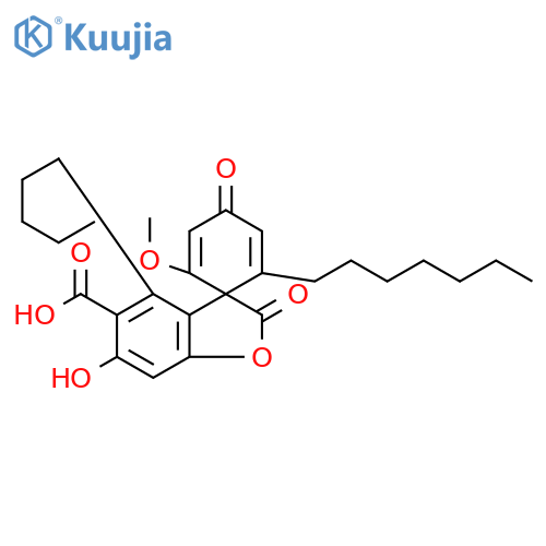 Spiro[benzofuran-3(2H),1'-[2,5]cyclohexadiene]-5-carboxylic acid, 2'-heptyl-6-hydroxy-6'-methoxy-2,4'-dioxo-4-pentyl- (9CI) structure