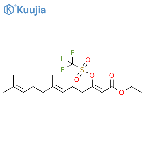 2,6,10-Dodecatrienoic acid, 7,11-dimethyl-3-[[(trifluoromethyl)sulfonyl]oxy]-, ethyl ester, (2Z,6E)- structure