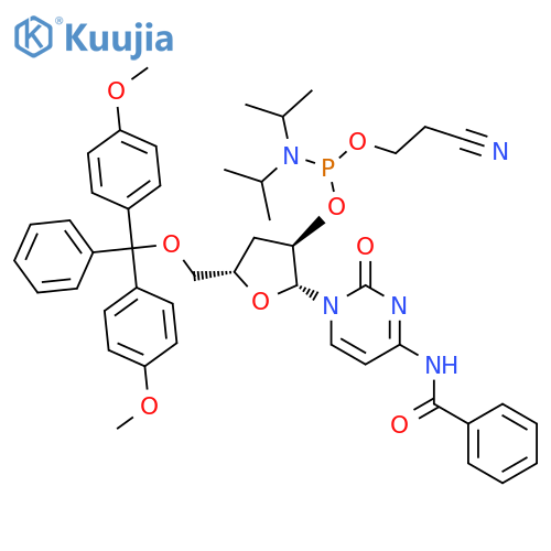 Cytidine,N-benzoyl-5'-O-[bis(4-methoxyphenyl)phenylmethyl]-3'-deoxy-, 2'-[2-cyanoethylbis(1-methylethyl)phosphoramidite] (9CI) structure