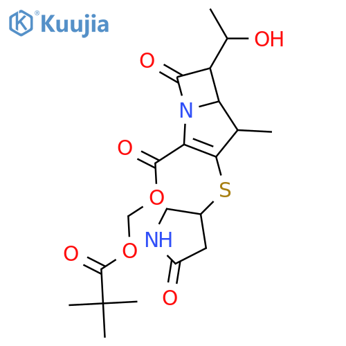 1-Azabicyclo[3.2.0]hept-2-ene-2-carboxylicacid,6-[(1R)-1-hydroxyethyl]-4-methyl-7-oxo-3-[[(3R)-5-oxo-3-pyrrolidinyl]thio]-,(2,2-dimethyl-1-oxopropoxy)methyl ester, (4R,5S,6S)- structure