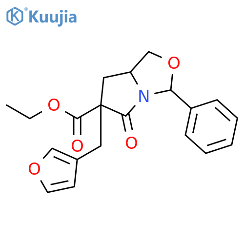 1H,3H-Pyrrolo[1,2-c]oxazole-6-carboxylic acid, 6-(3-furanylmethyl)tetrahydro-5-oxo-3-phenyl-, ethyl ester, (3R,6R,7aS)- structure