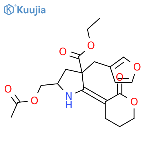 3-Pyrrolidinecarboxylic acid, 5-[(acetyloxy)methyl]-2-(dihydro-2-oxo-2H-pyran-3(4H)-ylidene)-3-(3-furanylmethyl)-, ethyl ester, (2E,3S,5S)- structure
