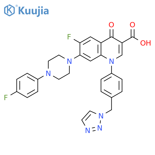 3-Quinolinecarboxylic acid,6-fluoro-7-[4-(4-fluorophenyl)-1-piperazinyl]-1,4-dihydro-4-oxo-1-[4-(1H-1,2,3-triazol-1-ylmethyl)phenyl]- structure