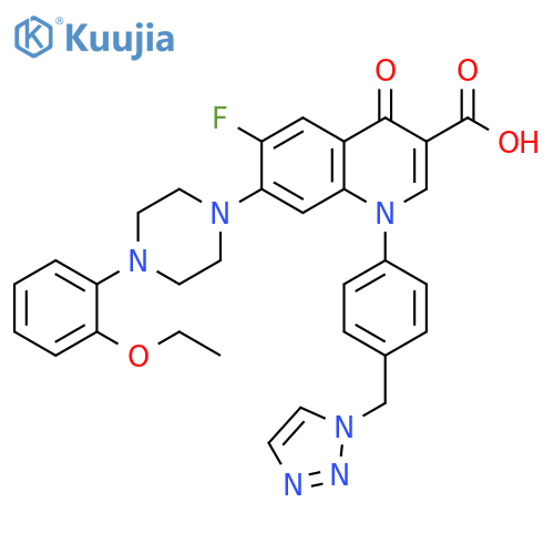 3-Quinolinecarboxylic acid,7-[4-(2-ethoxyphenyl)-1-piperazinyl]-6-fluoro-1,4-dihydro-4-oxo-1-[4-(1H-1,2,3-triazol-1-ylmethyl)phenyl]- structure